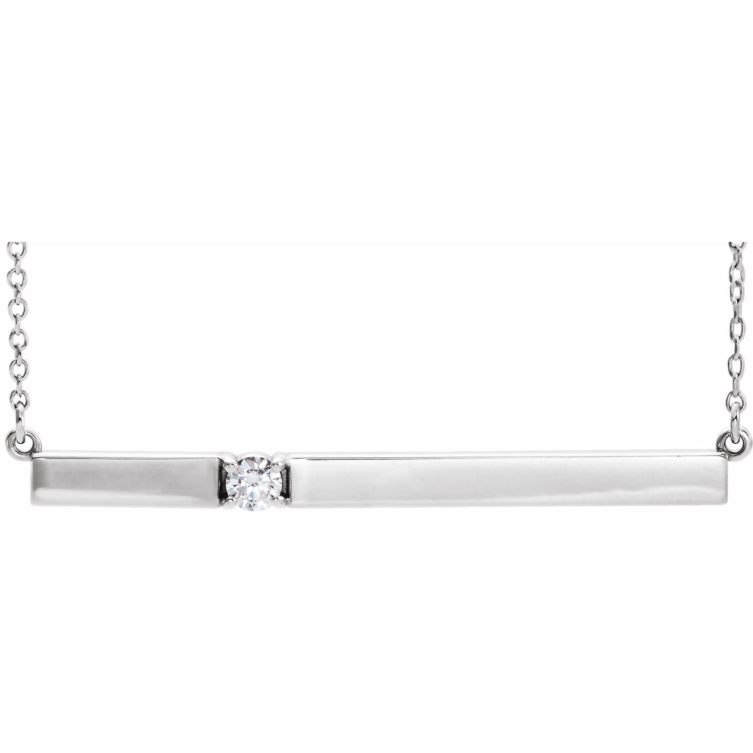 14K White Gold 1/10 ct natural diamond bar pendant necklace