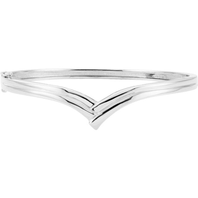 v-profile hinged bangle bracelet in 14k white gold