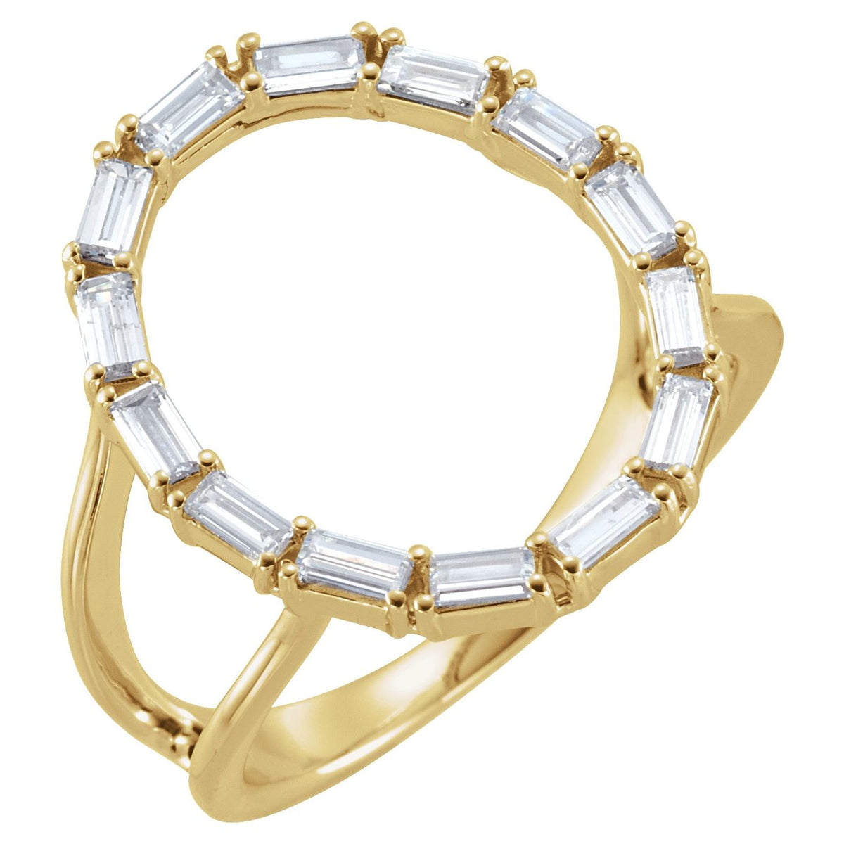 Baguette Open Natural Diamond Ring in 14K Yellow Gold