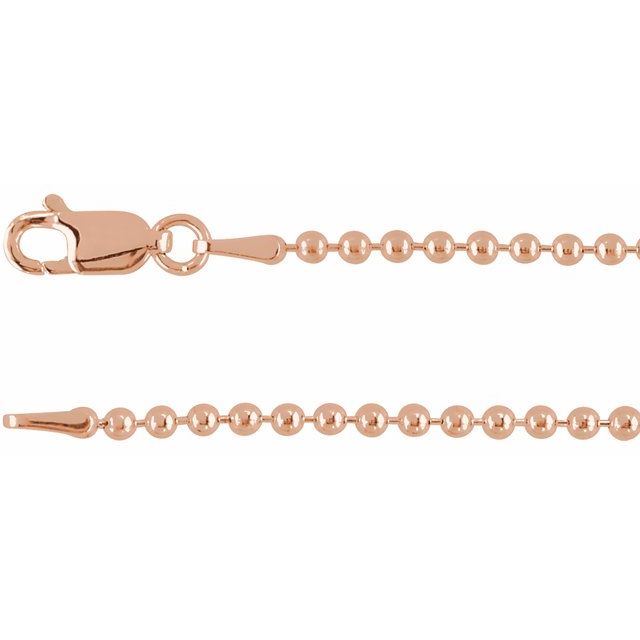 1.8mm bead gold chain necklace in 14k rose gold, 20 inch