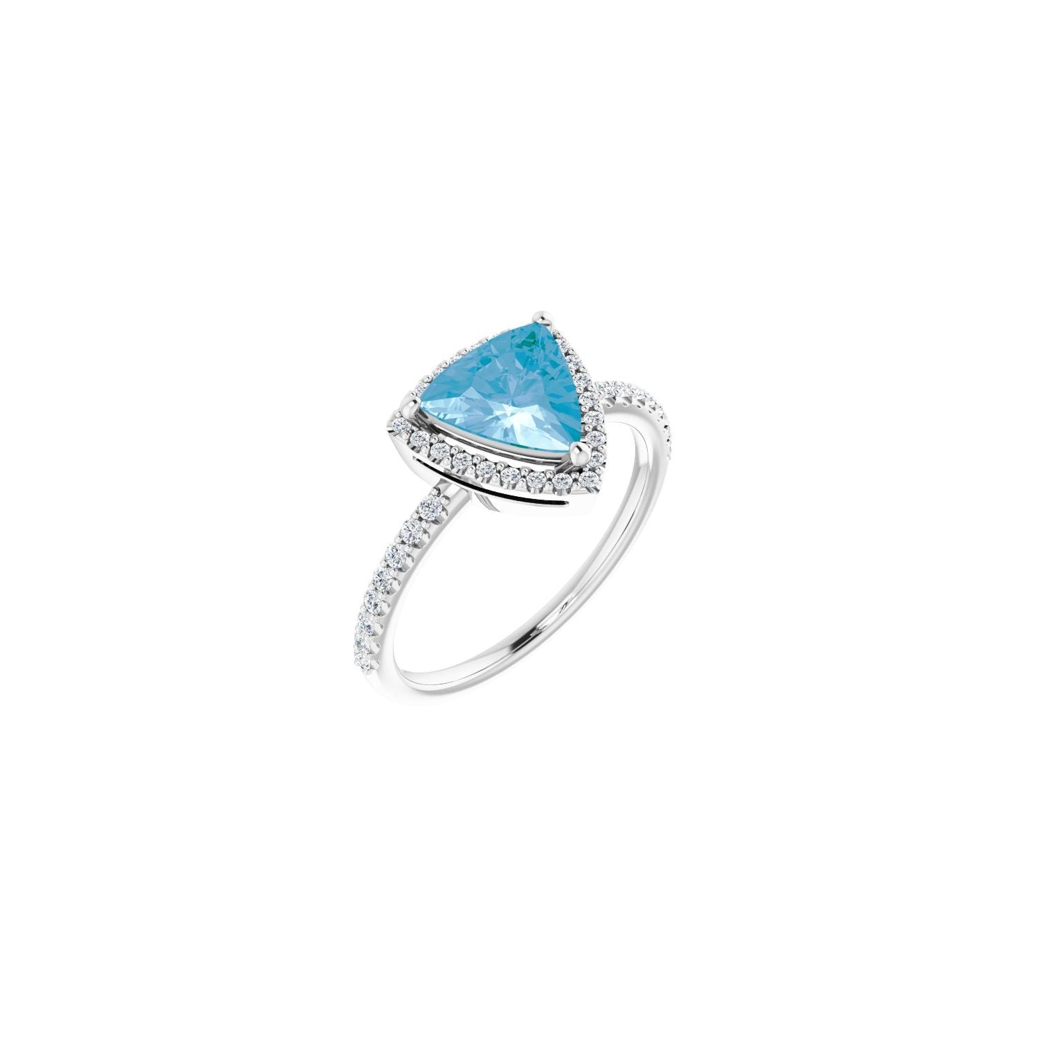 Blue Topaz Trillion Diamond Halo Ring (1/4 ctw) in 14K White Gold