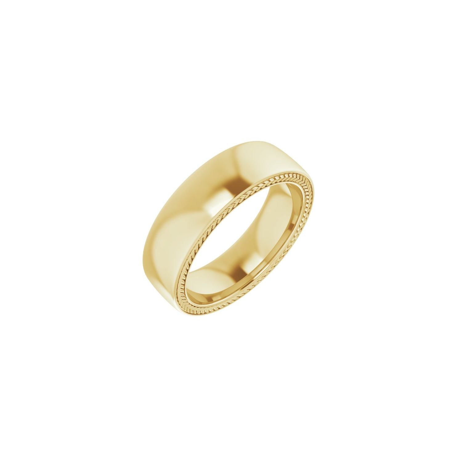 yellow gold wheat pattern inlay comfort-fit half round band men's wedding band
