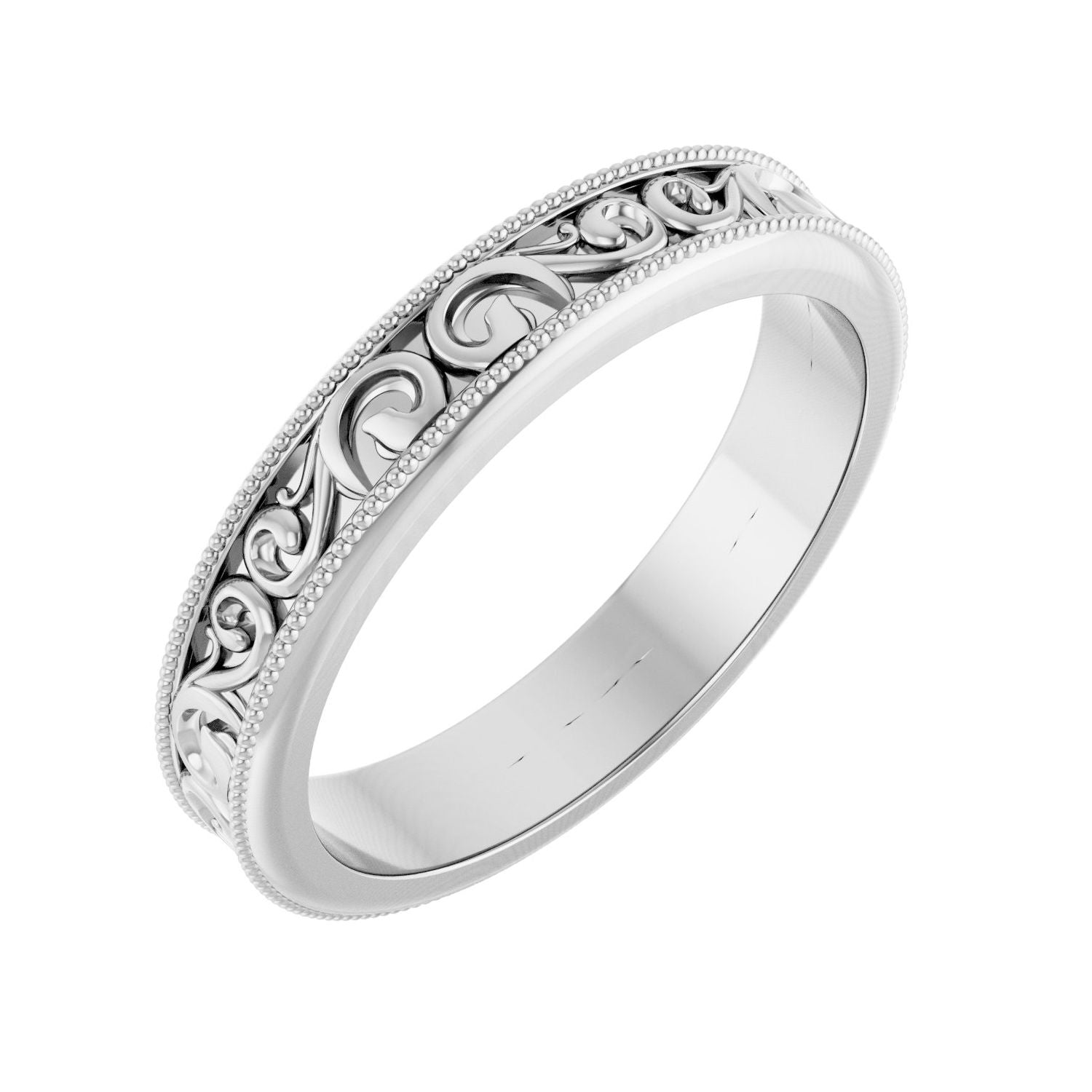 white gold milgrain edge sculptural flat women's wedding band