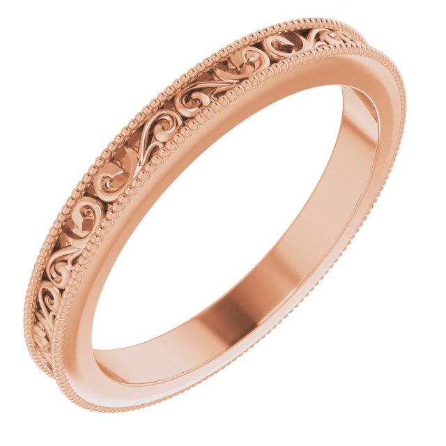 2.5mm milgrain-edge sculptural stacking ring in 14K Rose Gold