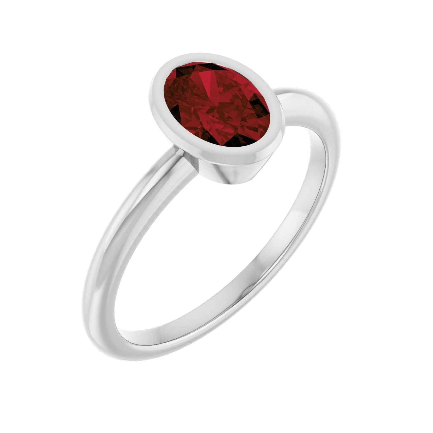 Oval-Cut Garnet Bezel-Set Ring in 14K White Gold