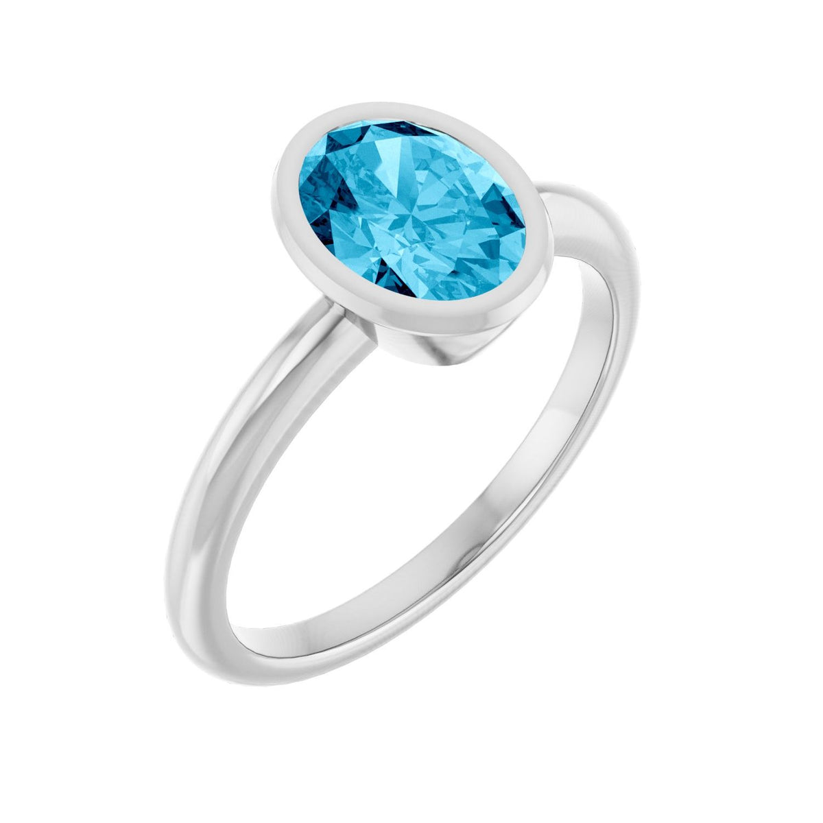 Natural Oval Aquamarine Bezel-Set Ring in 14K White Gold