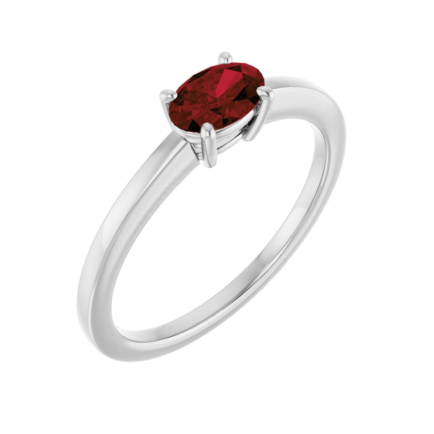 Oval-Cut Garnet Solitaire Ring in 14K White Gold