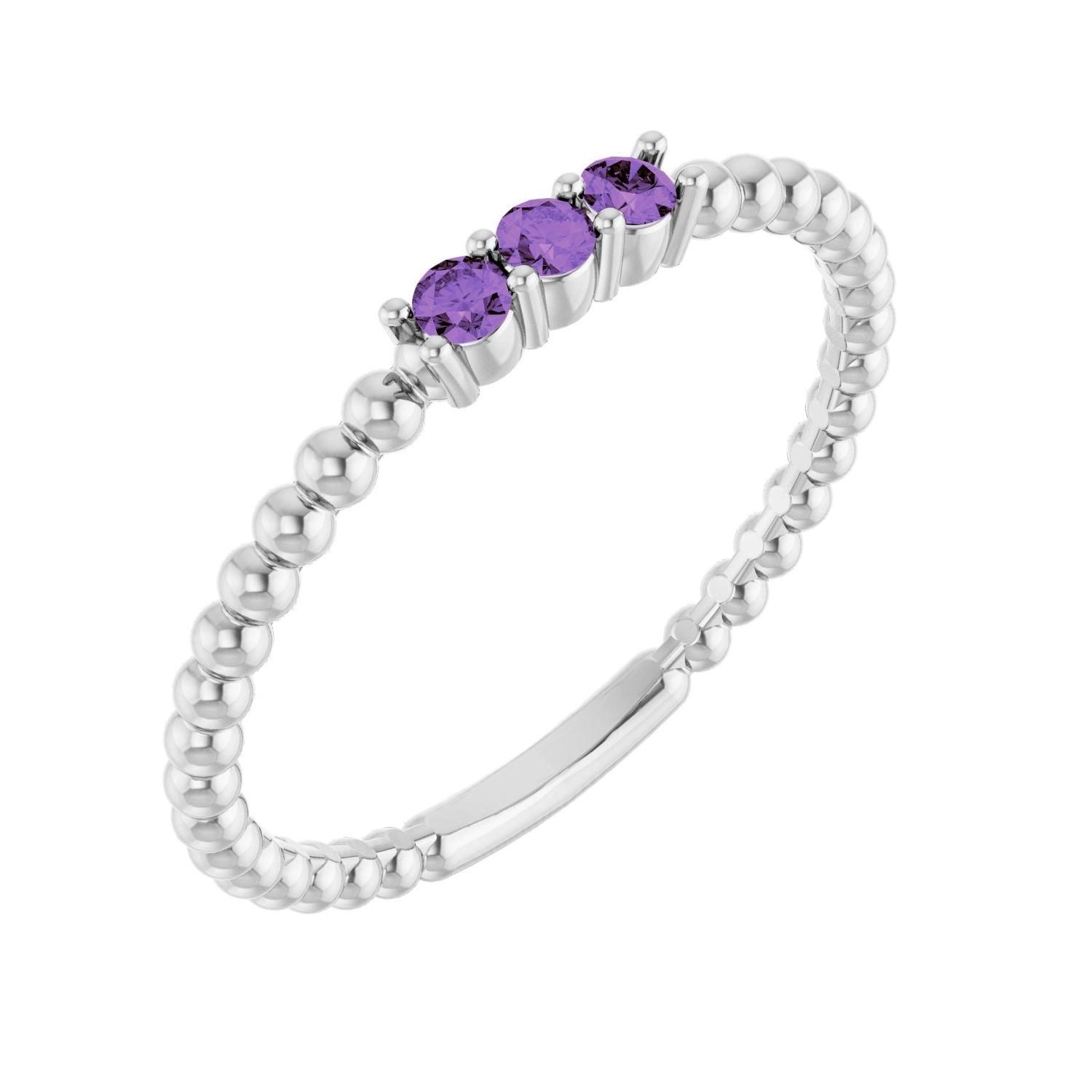 Amethyst Beaded Ring in 14K White Gold