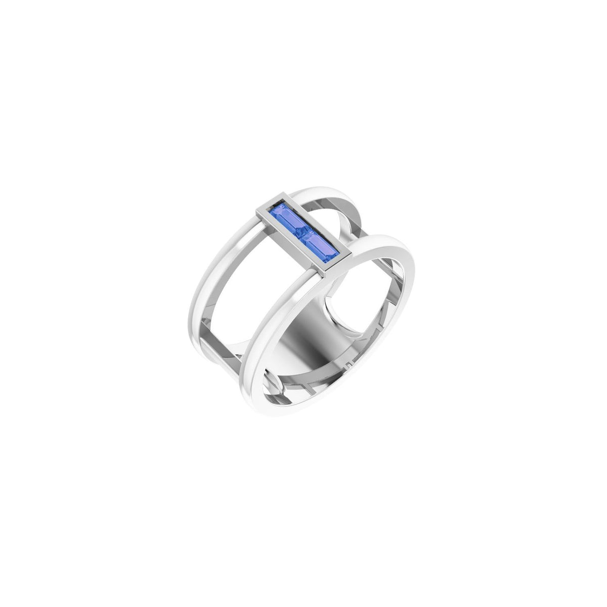 Natural Tanzanite Baguette Negative-Space Ring in 14K White Gold - natural tanzanite