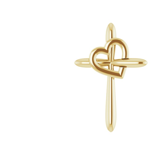 cross and heart pendant in 14k yellow gold