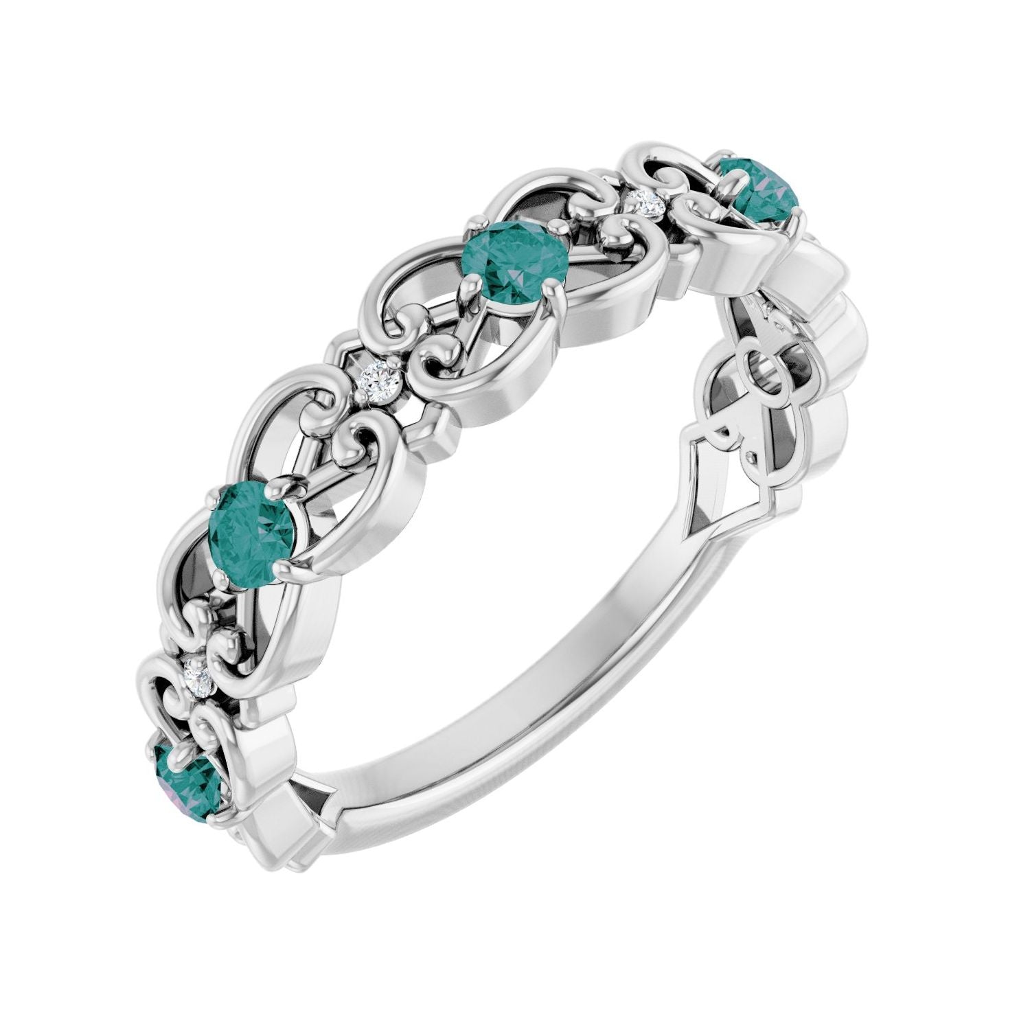 Alexandrite & .02 ctw Diamond Scroll Ring in 14K White Gold