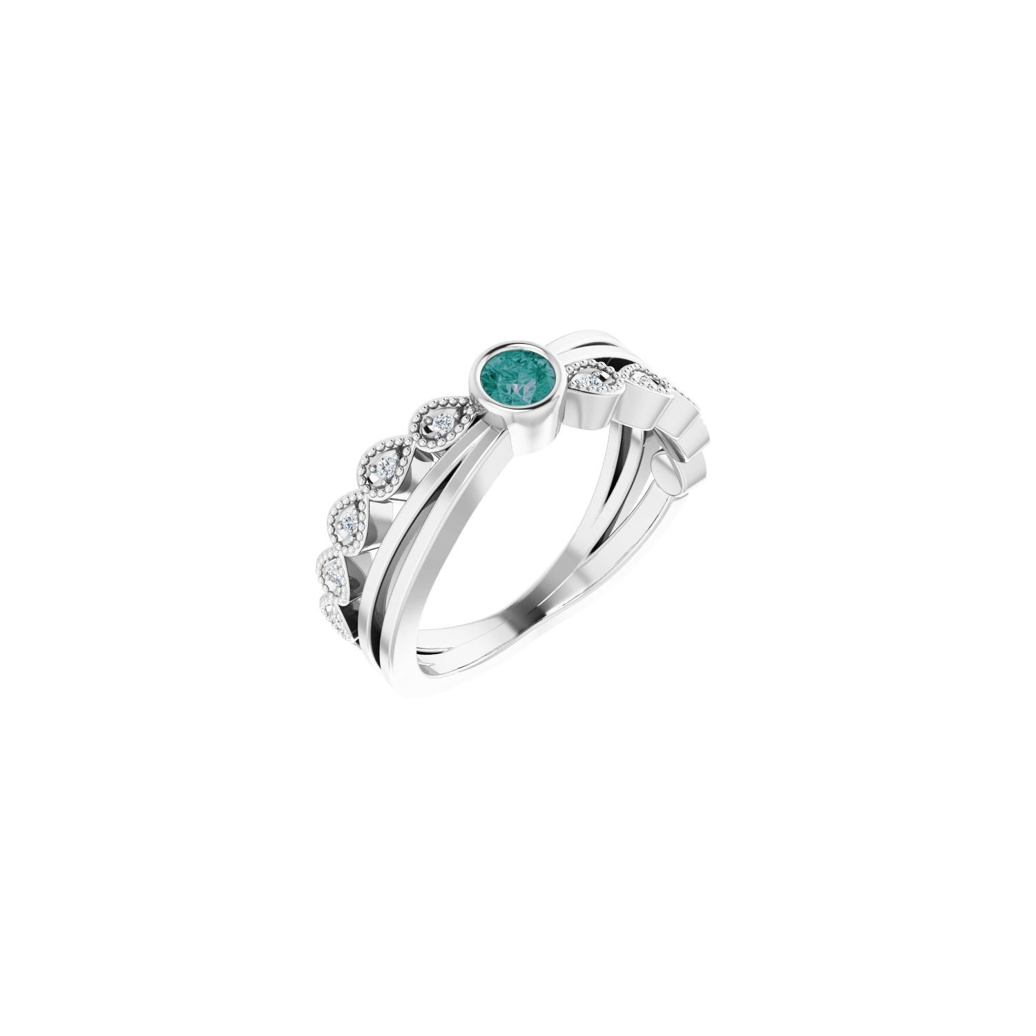 Alexandrite & .04 ctw Diamond Accent Ring (3.5 mm) in 14K White Gold