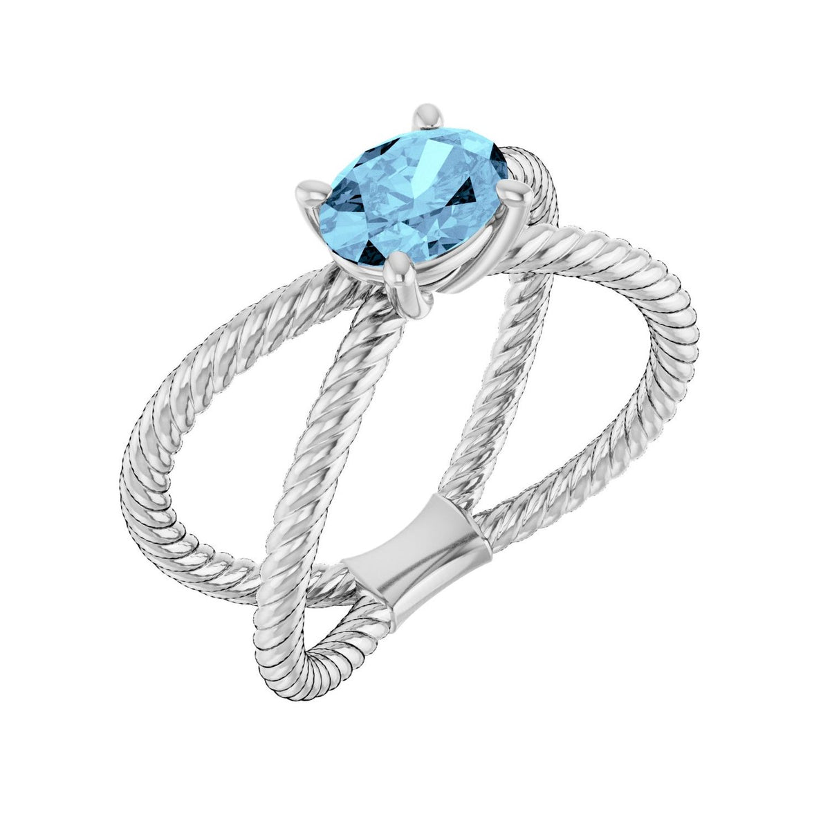 Natural Oval Aquamarine Rope Ring in 14K White Gold