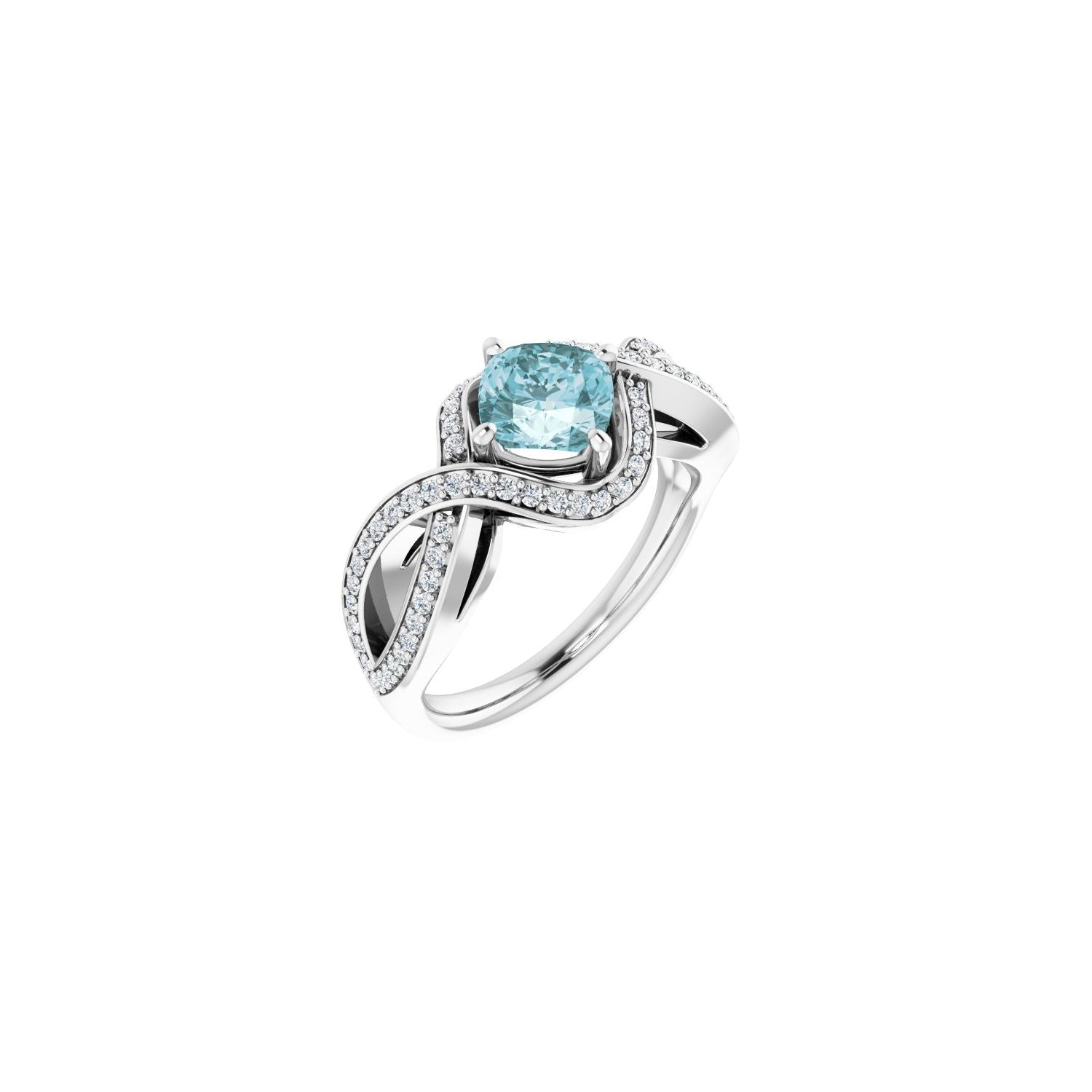 Blue Topaz Cushion Diamond-Accent Ring (1/3 ctw) in 14K White Gold