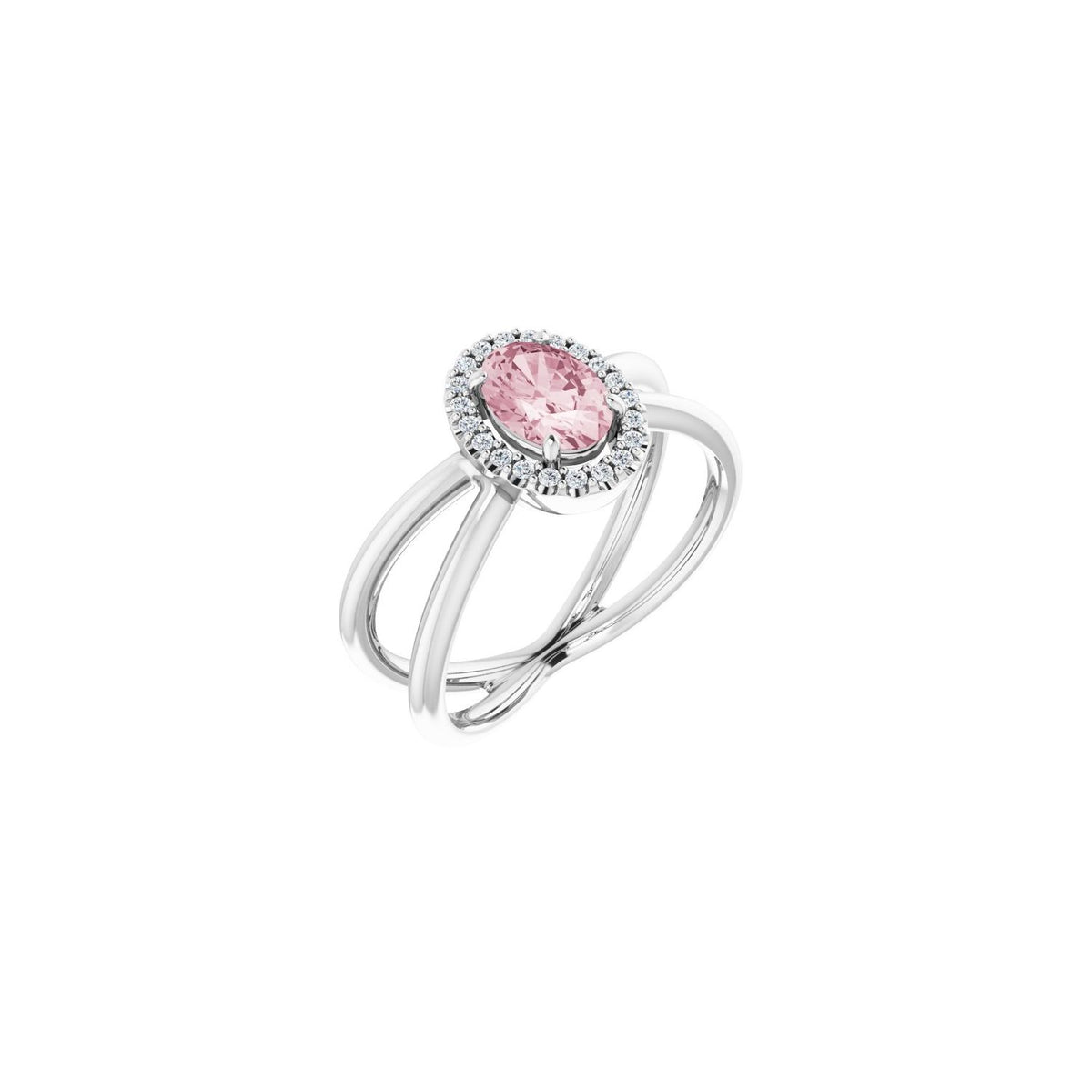 Morganite Oval Diamond Halo Bypass Ring (.08 ctw) in 14K White Gold