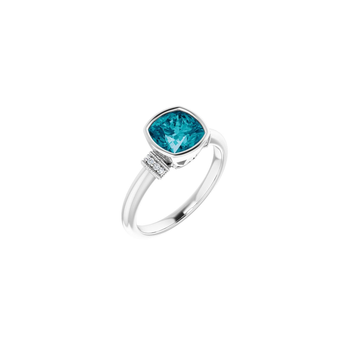 London Blue Topaz Checkerboard Cushion Diamond-Accent Ring (.04 ctw) in 14K White Gold