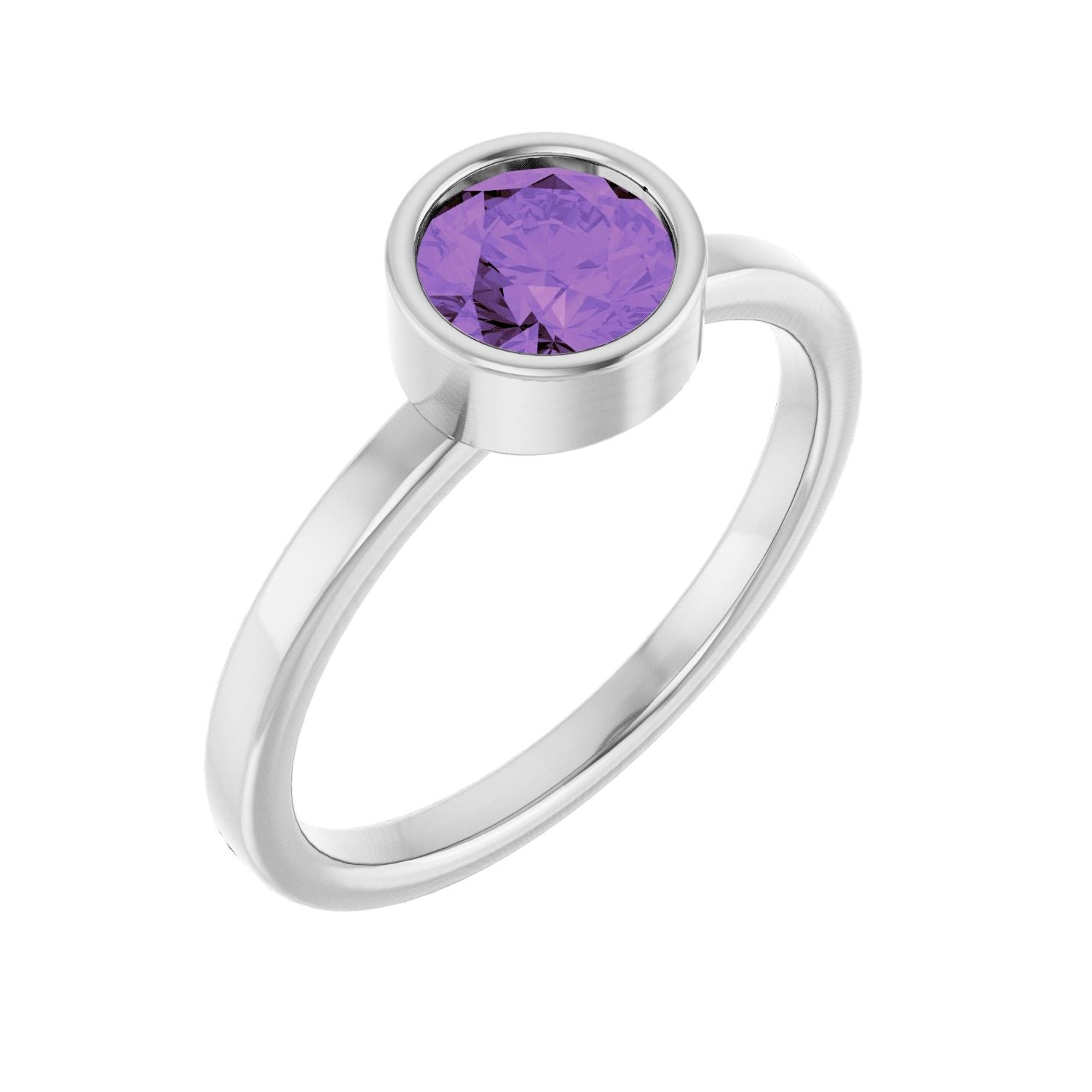 Amethyst Solitaire Ring in 14K White Gold