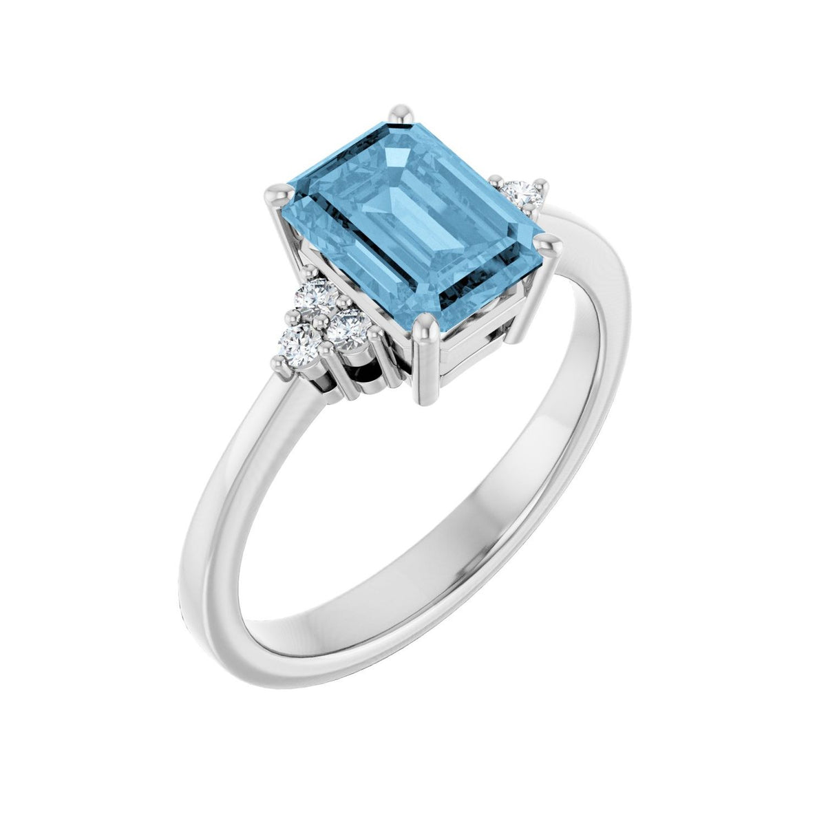Blue Topaz Emerald-Cut Diamond-Accent Ring (1/10 ctw) in 14K White Gold