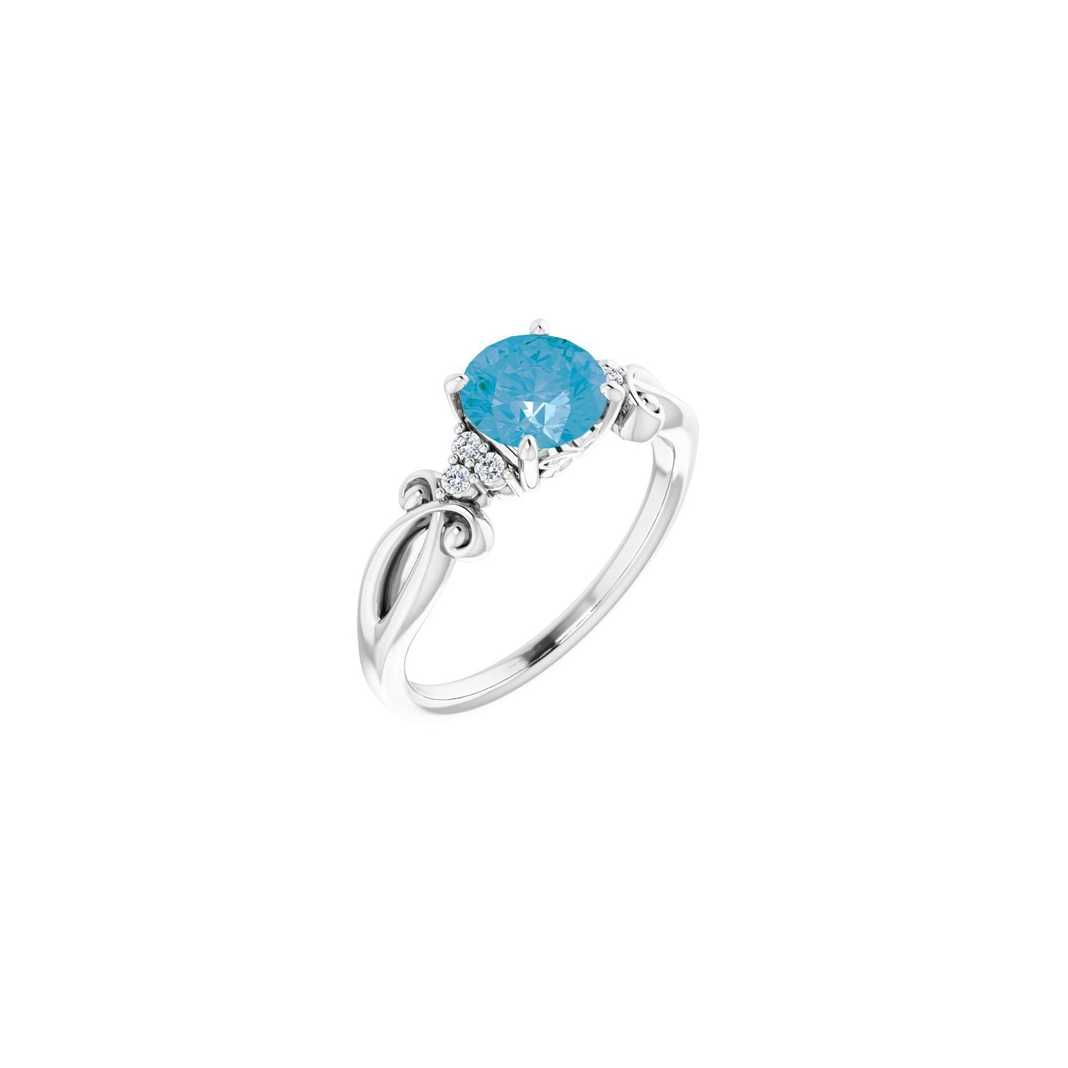 Blue Topaz Round Diamond-Accent Ring (.06 ctw) in 14K White Gold