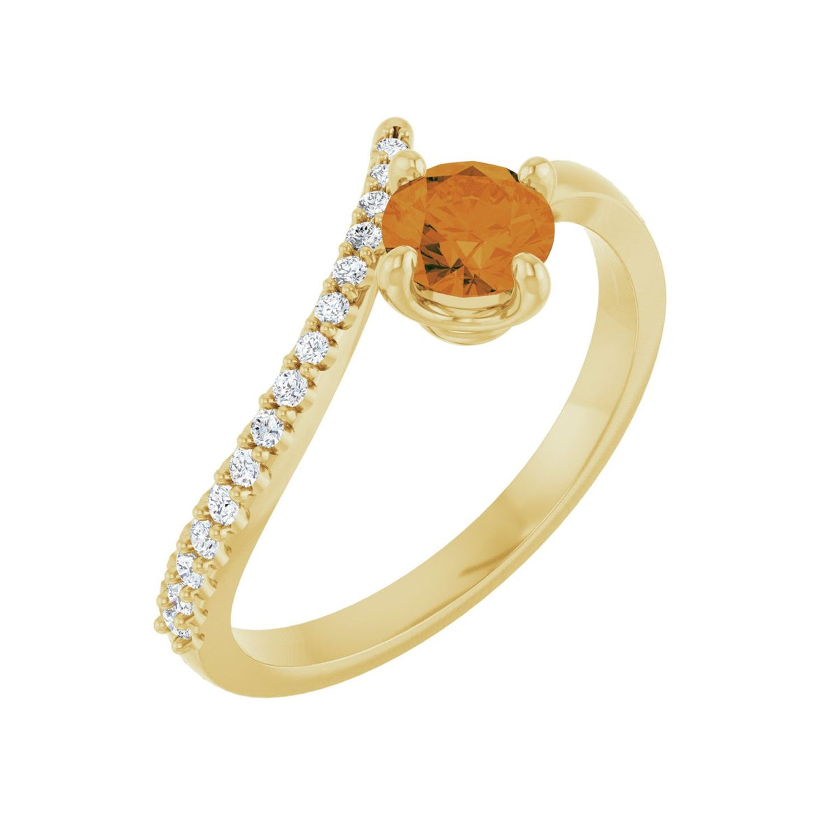 Citrine Diamond Bypass Ring (1/10 ctw) in 14K Yellow Gold