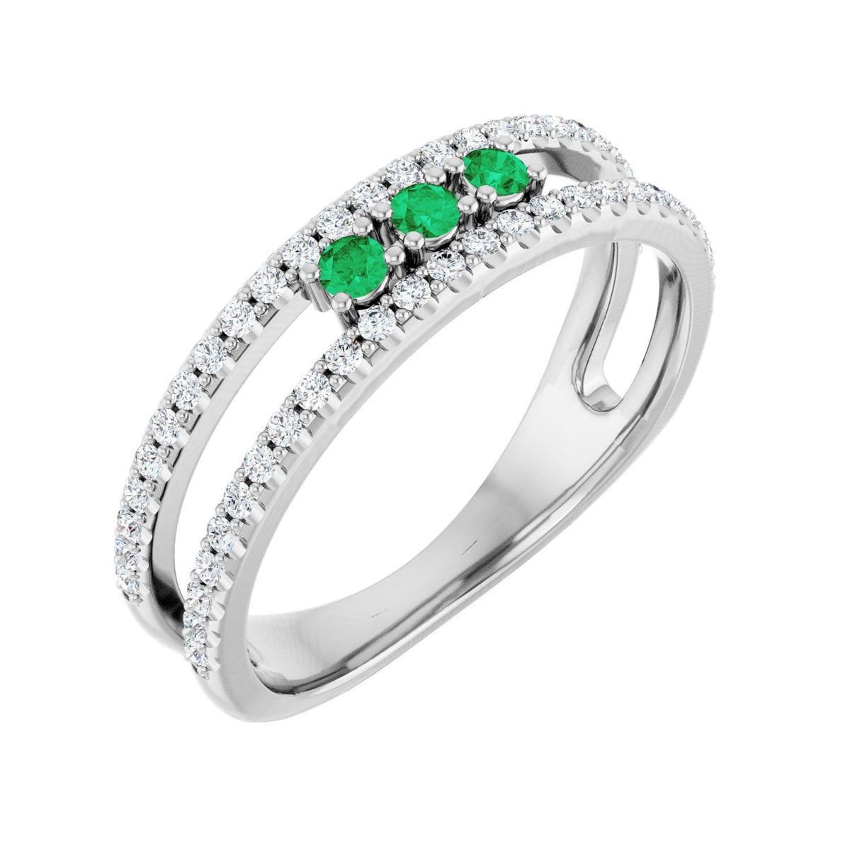 Natural Emerald & Diamond Ring (1/4 ctw) in 14K White Gold