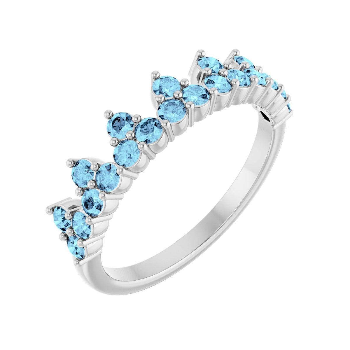 Natural Aquamarine Crown Ring in 14K White Gold