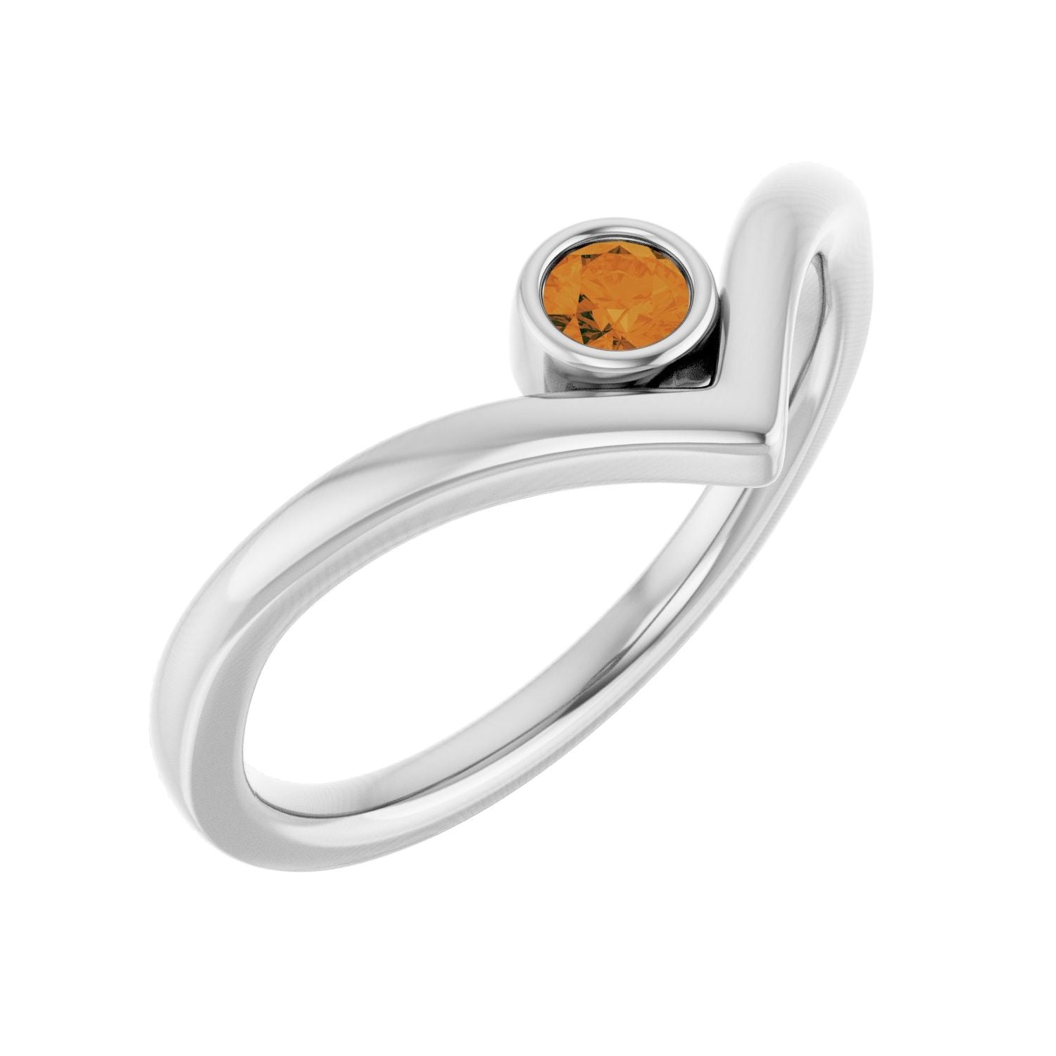 Citrine Bezel V Ring in 14K White Gold
