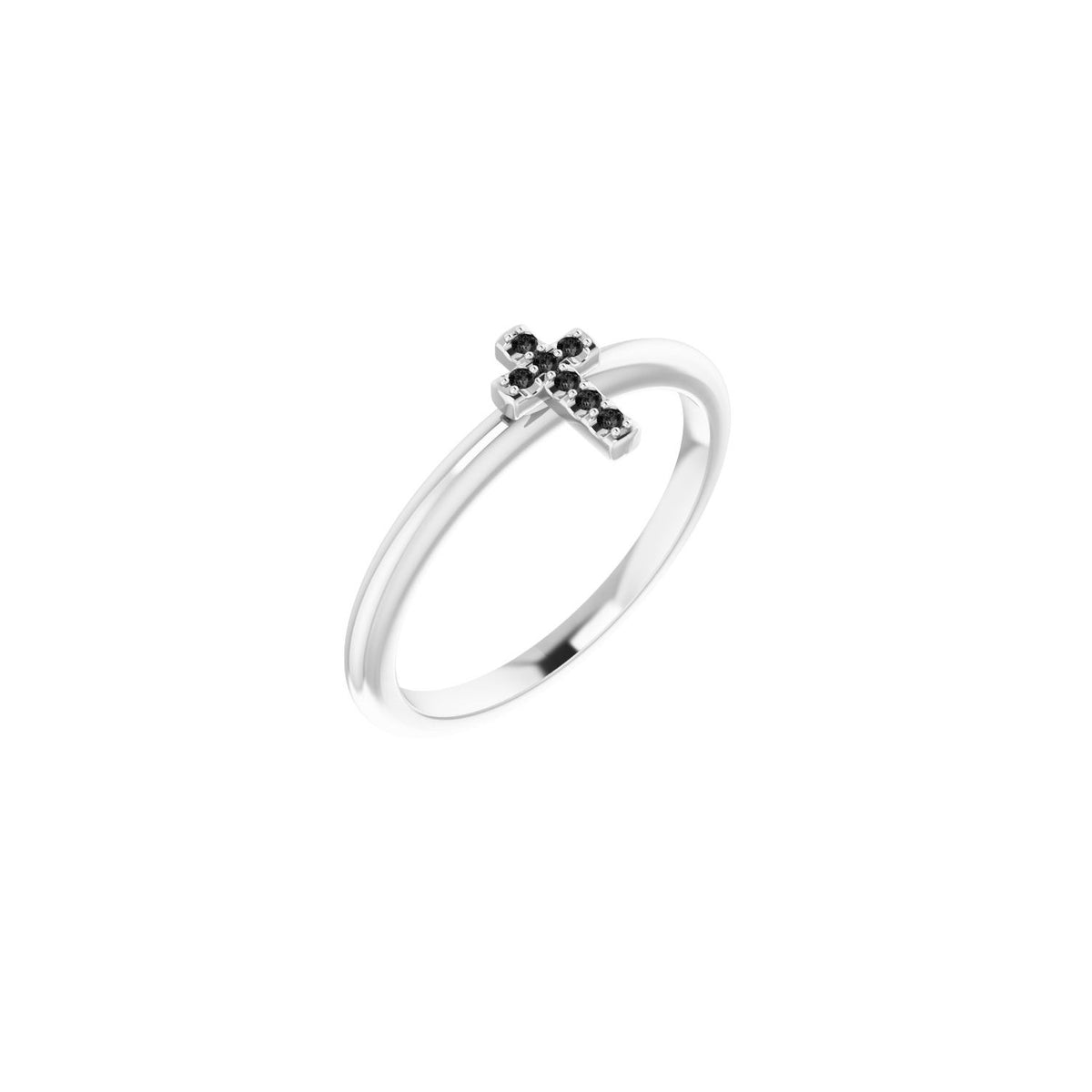 Black Diamond Cross Stackable Ring in 14K White Gold with a natural black diamond - Stuller finished render