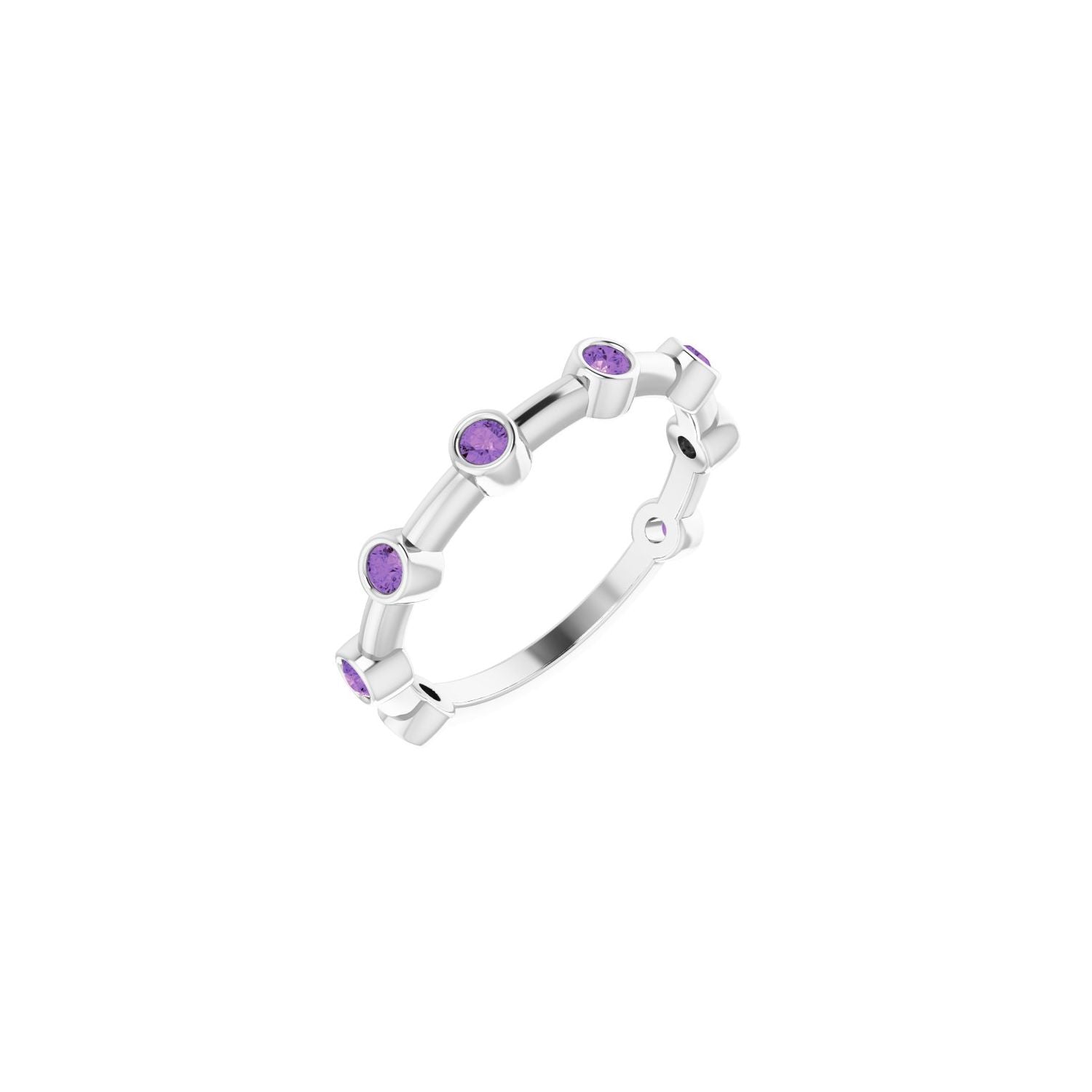 Amethyst Bezel-Set Bar Ring in 14K White Gold