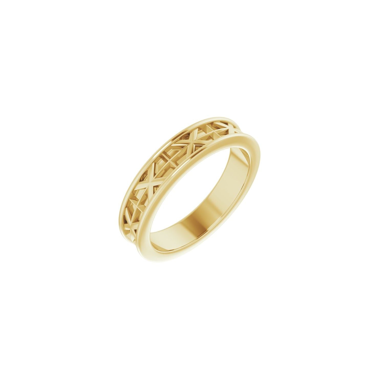 yellow gold x-pattern band men's wedding band