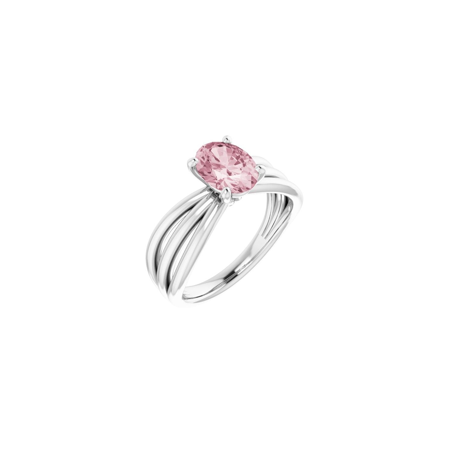 Morganite Oval Cathedral Solitaire Ring in 14K White Gold