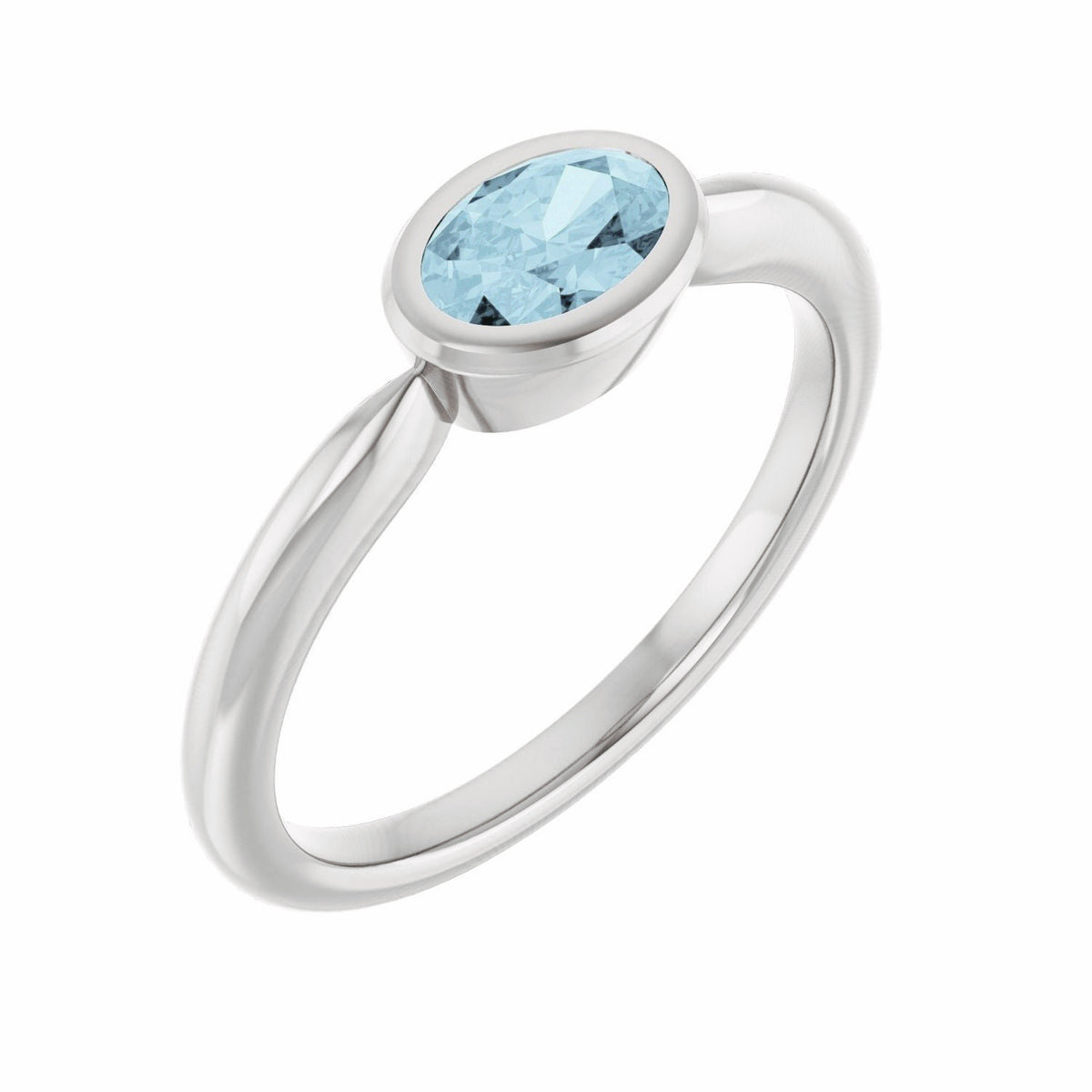 Oval Solitaire Natural Aquamarine Ring (6x4 mm) in 14K White Gold