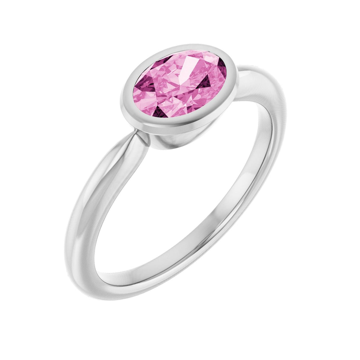 Lab-Grown Pink Sapphire Bezel Solitaire Ring in 14K White Gold - lab pink sapphire