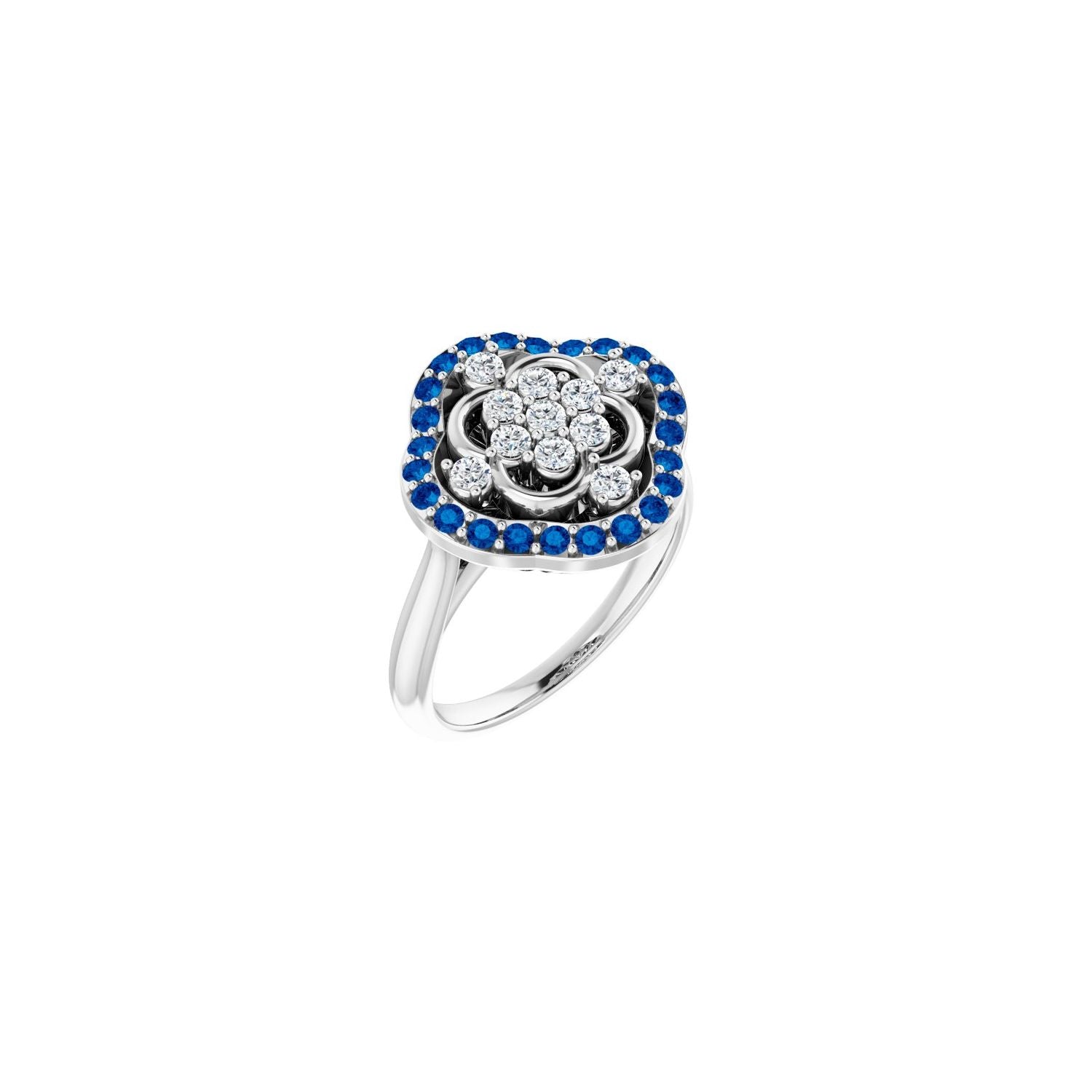 Blue Sapphire & Diamond Cluster Ring (1/3 ctw) in 14K White Gold