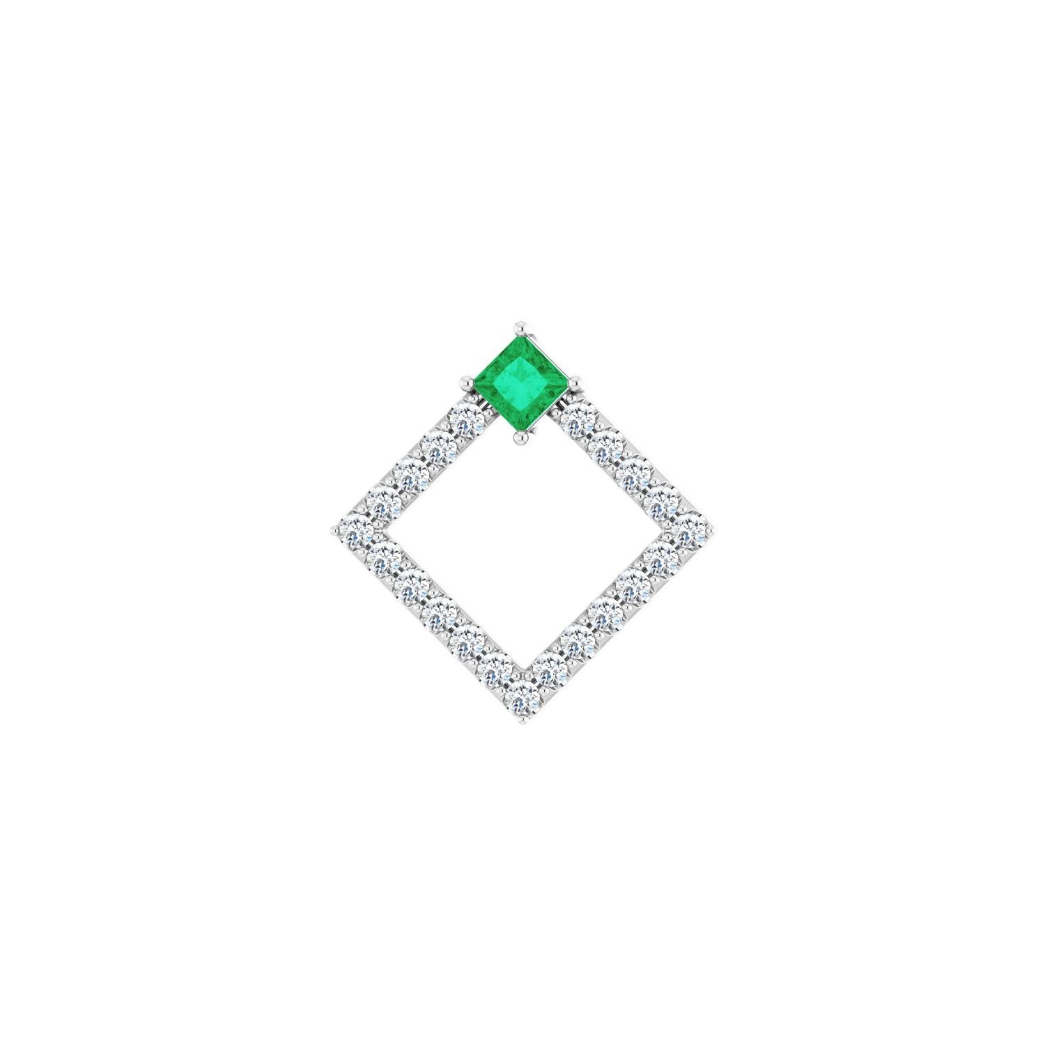 14K White Gold natural natural emerald and diamond pendant