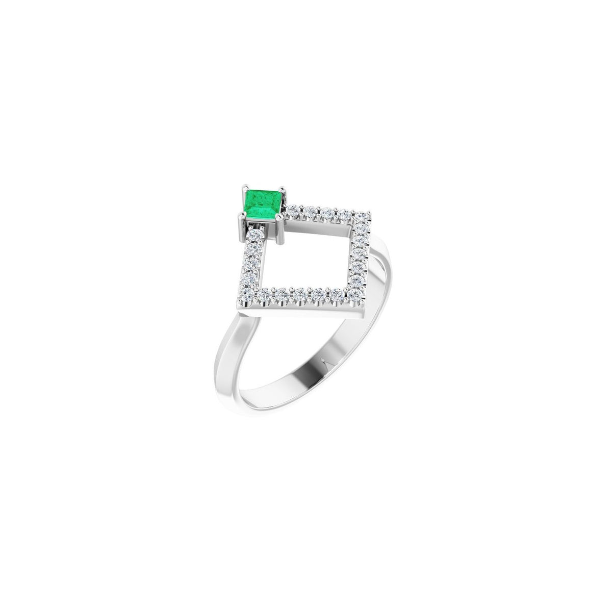 Natural Emerald & Diamond Geometric Ring (1/5 ctw) in 14K White Gold