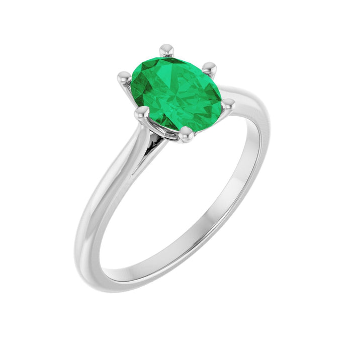 Oval Emerald Solitaire Signature Engagement Ring in 14K White Gold