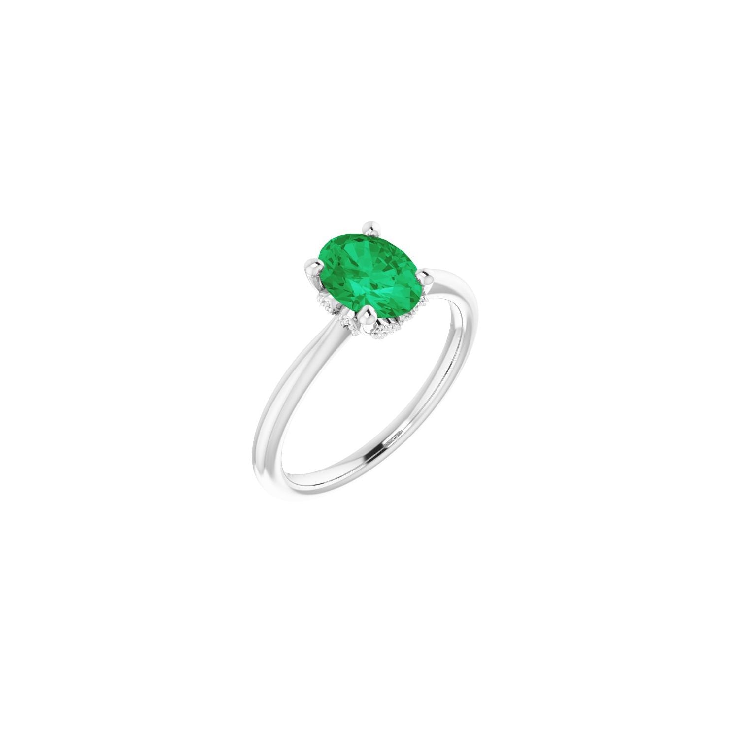 Oval Emerald Pavé Engagement Ring in 14K White Gold