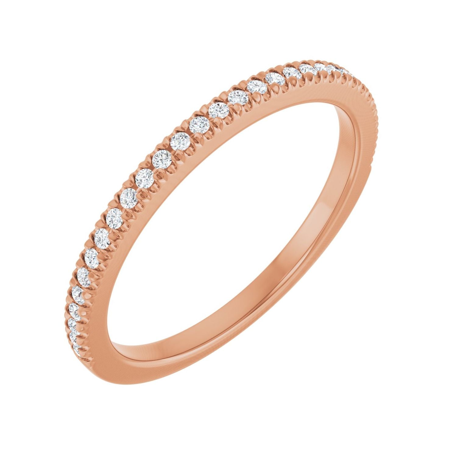 Rose Gold round diamond petite french-set pave diamond anniversary band
