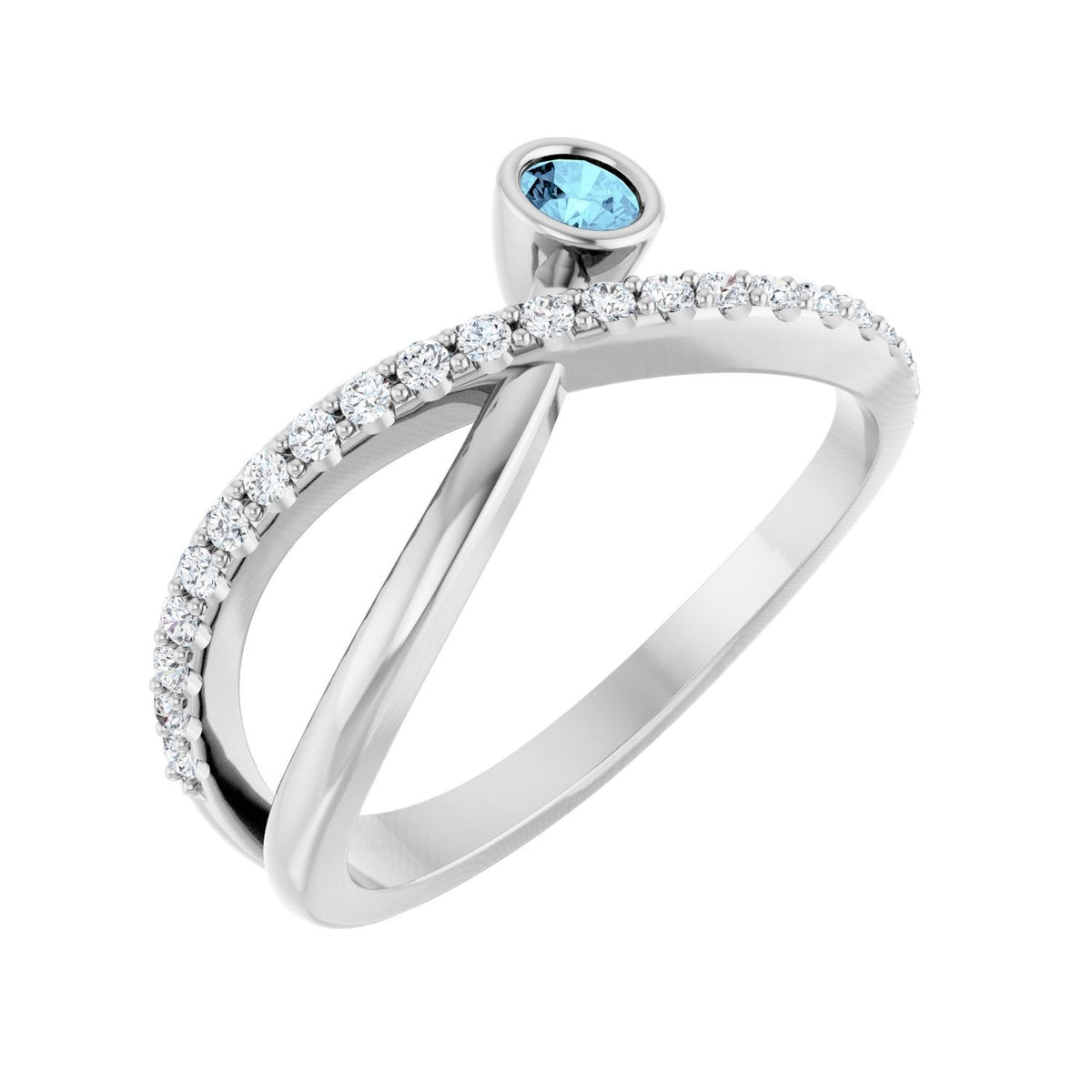 Natural Aquamarine & Diamond Ring (1/5 ctw) in 14K White Gold