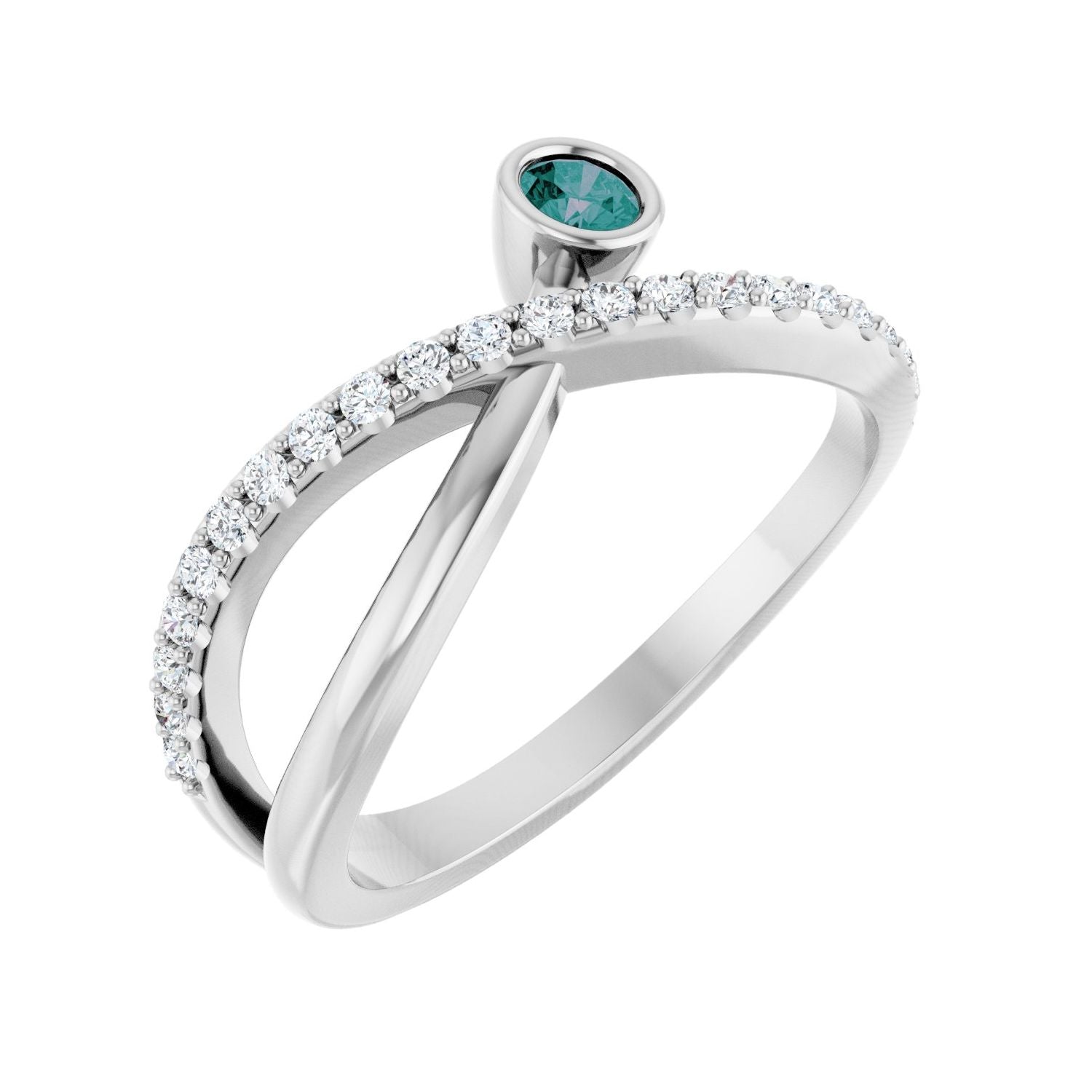 Alexandrite & 1/5 ctw Diamond Halo-Style Ring in 14K White Gold