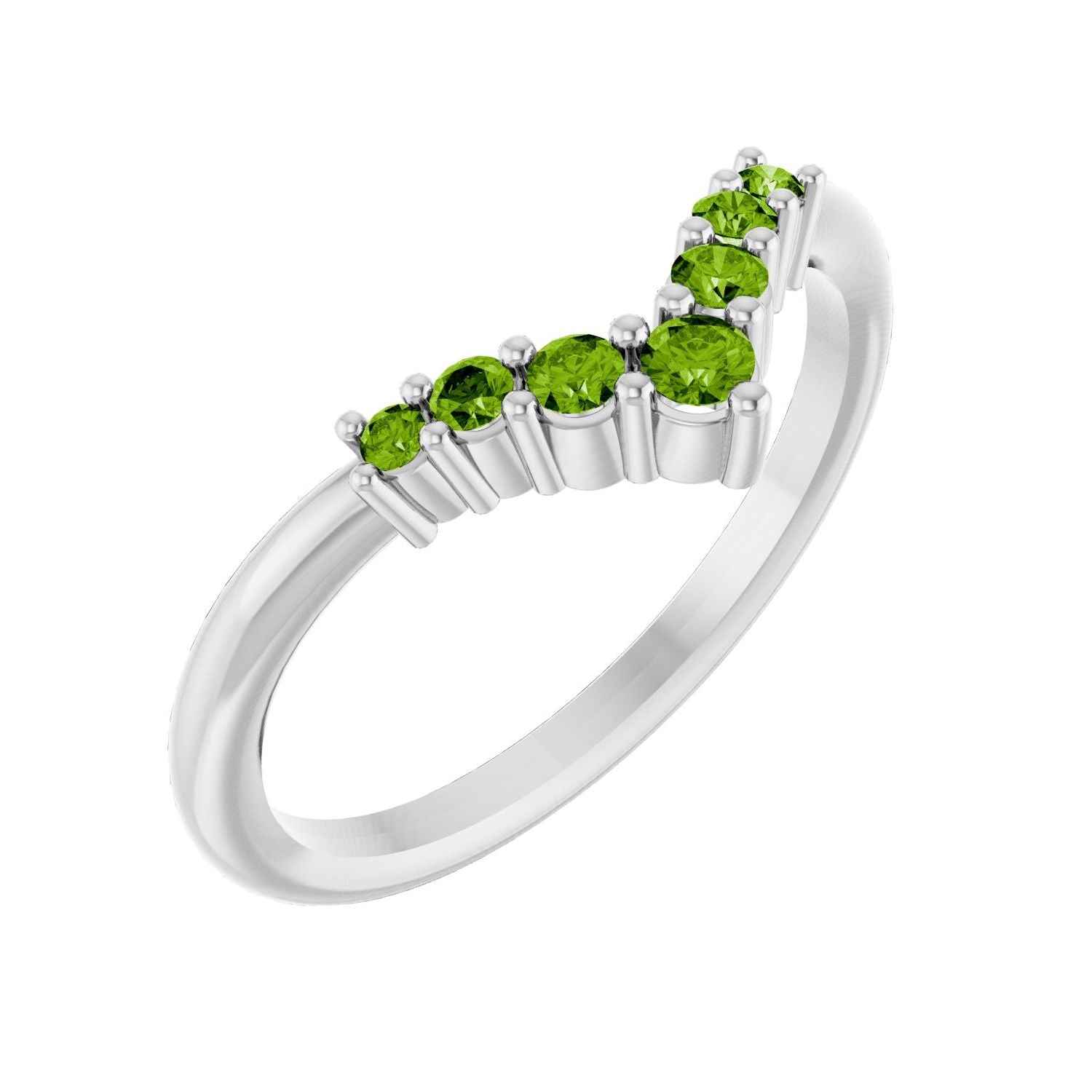 Peridot Graduated-V Ring in 14K White Gold