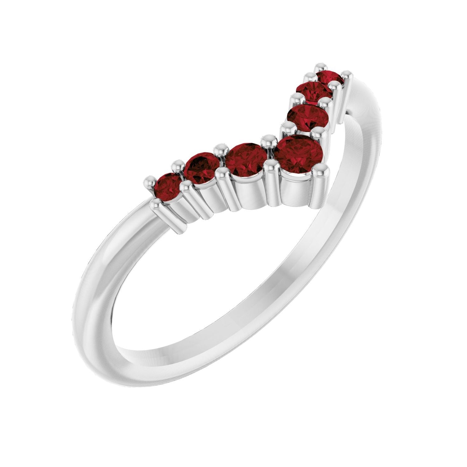 Garnet Graduated V Ring in 14K White Gold