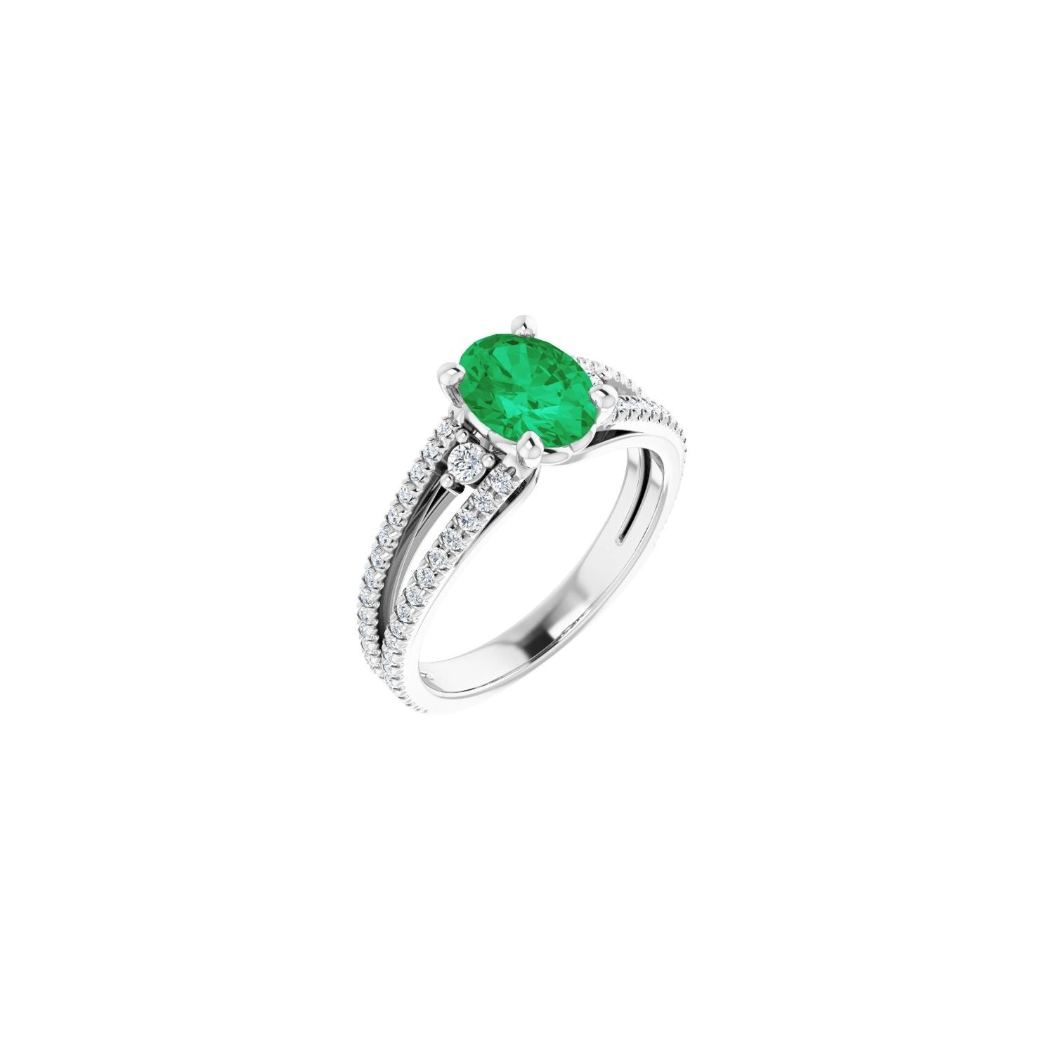Oval Emerald Pavé Knife-Edge Engagement Ring in 14K White Gold