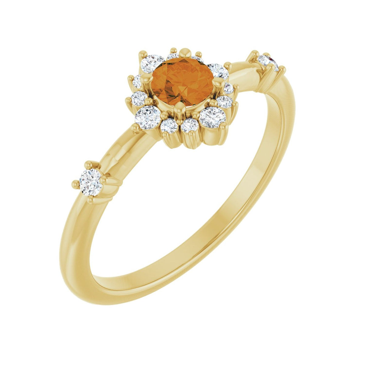 Citrine Diamond Halo Ring (1/6 ctw) in 14K Yellow Gold