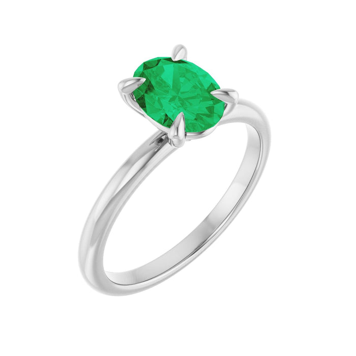 Oval Emerald Solitaire Engagement Ring in 14K White Gold