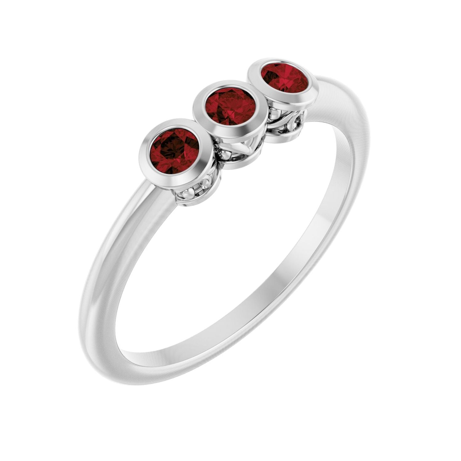 Garnet Three-Stone Ring in 14K White Gold