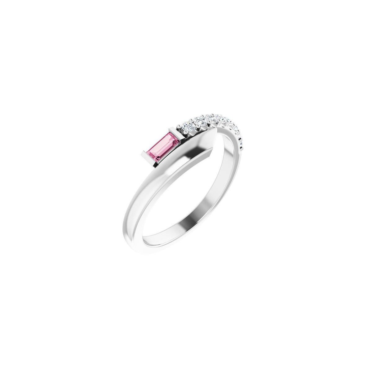 Natural Pink Sapphire & Diamond Bypass Ring in 14K White Gold - natural pink sapphire