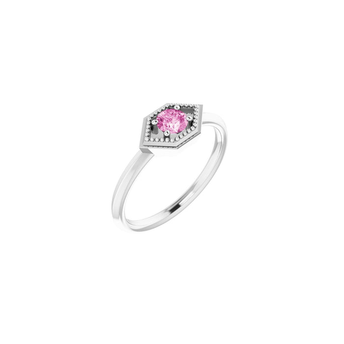 Natural Pink Sapphire Geometric Ring in 14K White Gold - natural pink sapphire