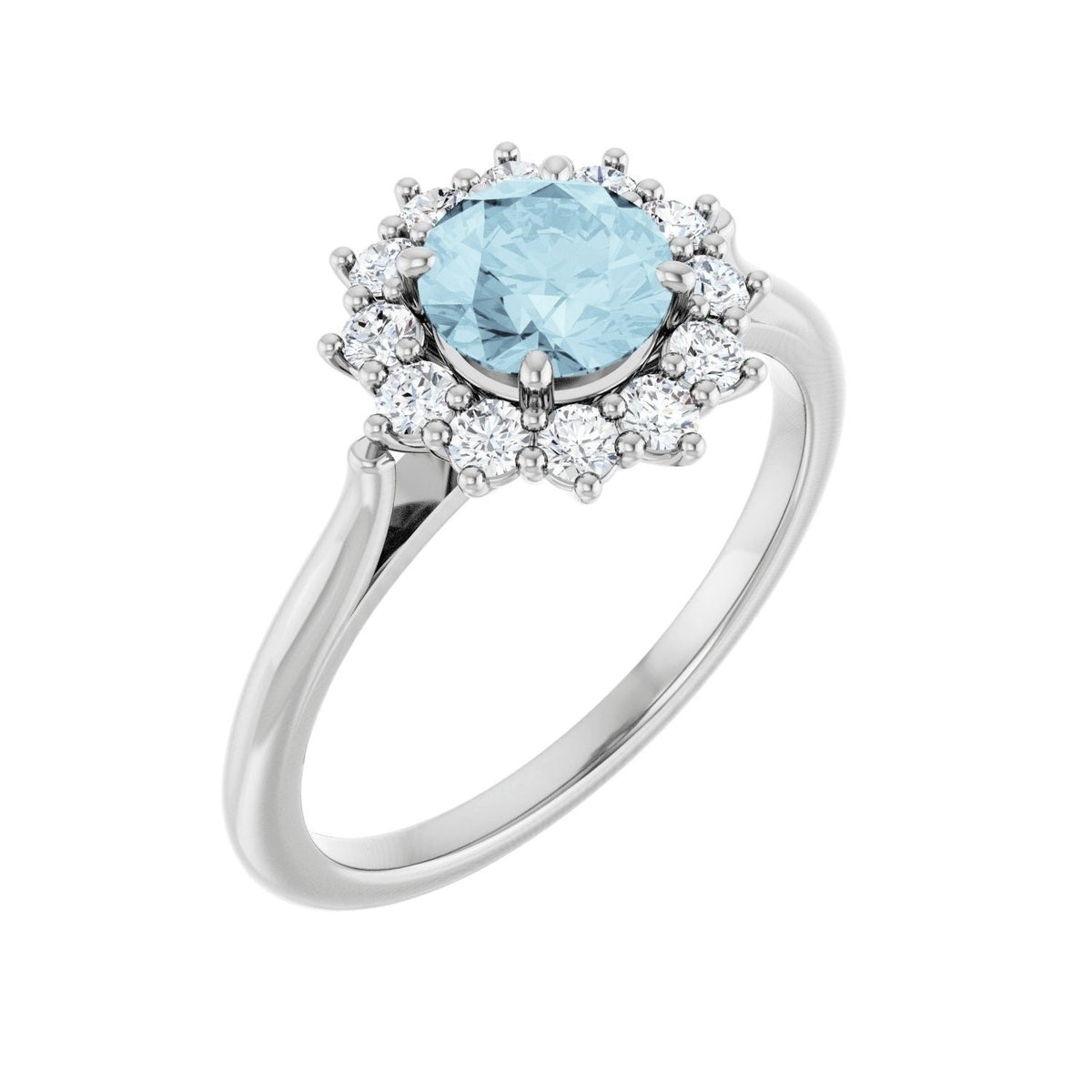 Natural Lab-Grown Diamond & Aquamarine Ring (1/3 ctw) in 14K White Gold